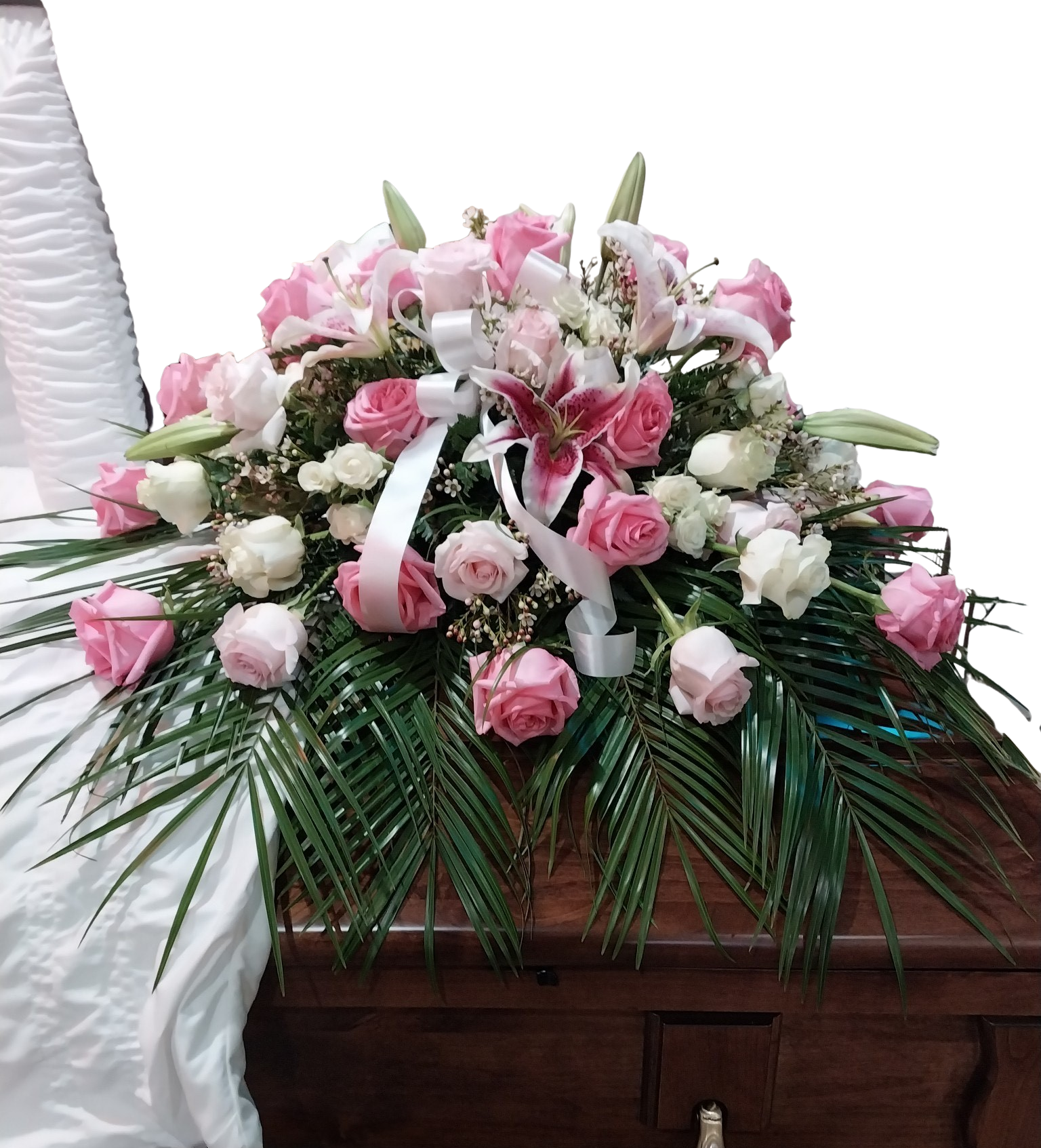 Pink Rose & Lily Casket Spray